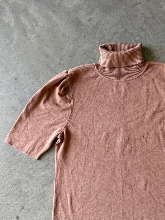 Alfani / Turtleneck Knit Top / Short Sleeve Ribbed / Brown - Picture 3 of 7